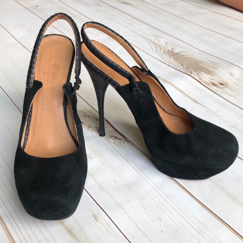 L.A.M.B. Black Suede Slingback Platform Pumps